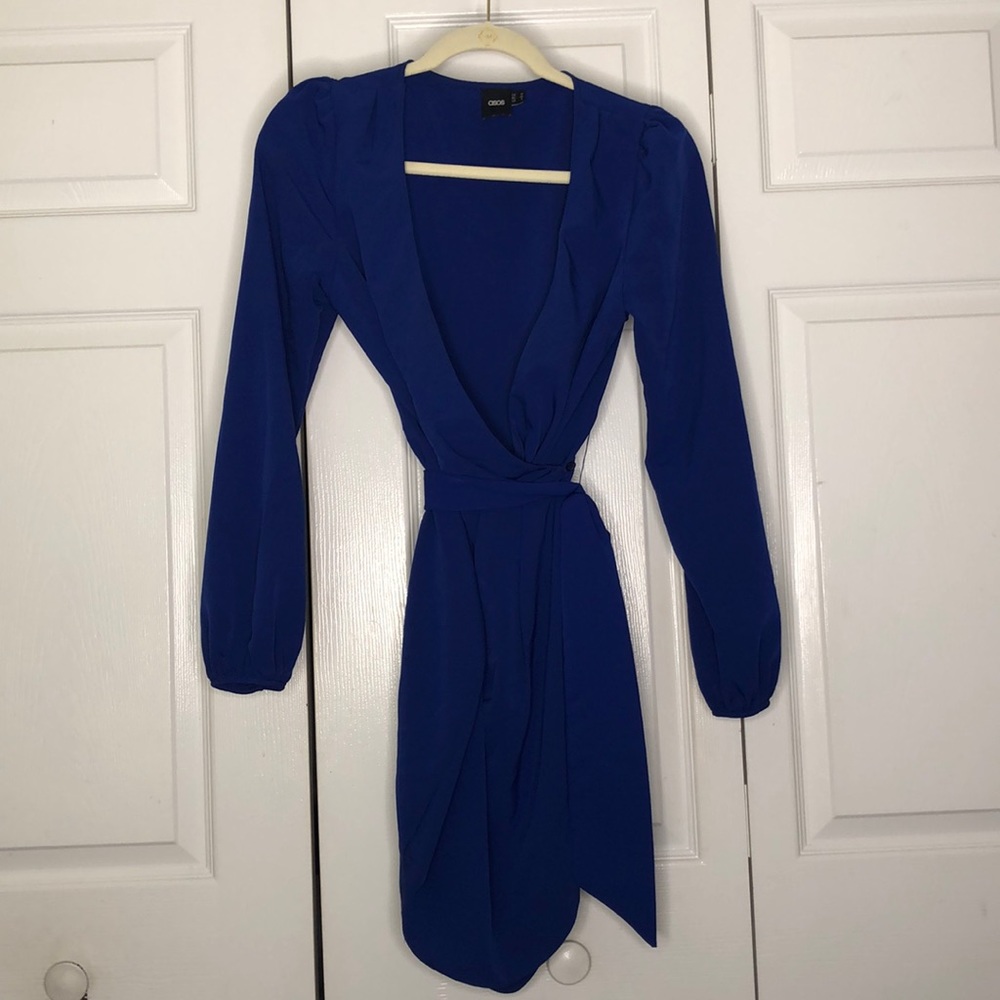 ASOS Royal Blue Long Sleeve Wrap Dress - Picture 2 of 6